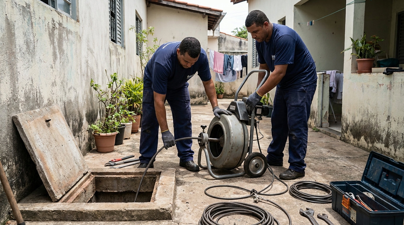 Desentupimento de Coluna Sanitária no Centenário, Campo Grande‑MS